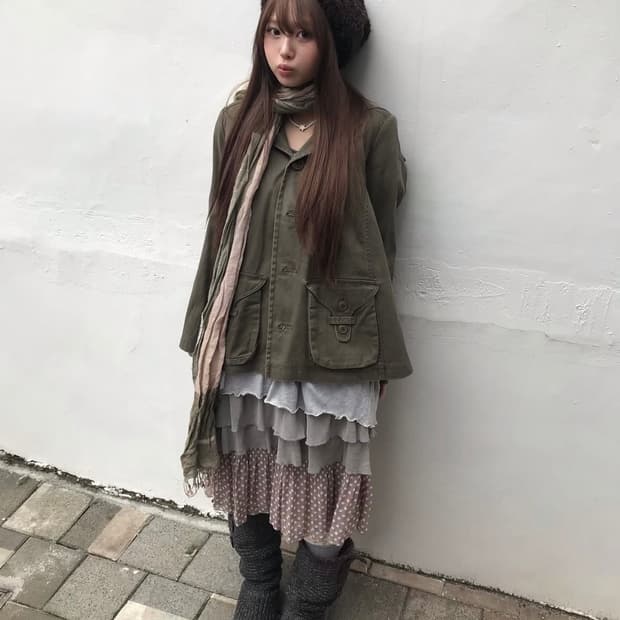 빈티지 모리걸 야상 레이어드 코디 세트