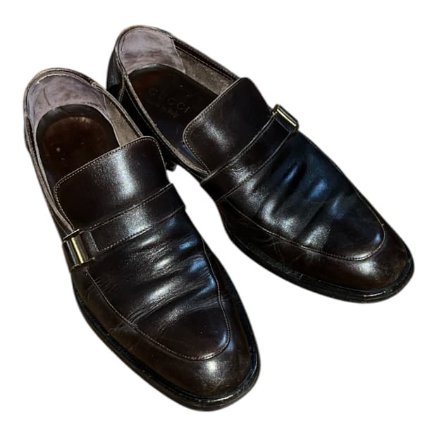 구찌 버클 스트랩 가죽 로퍼 빈티지 브라운