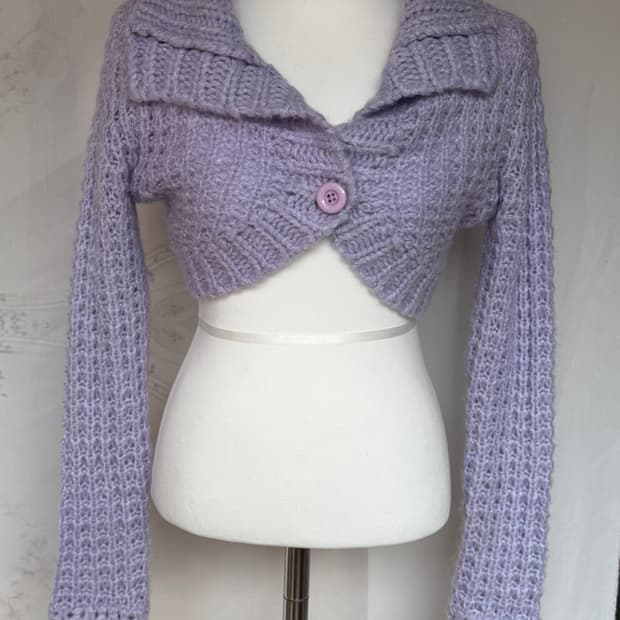 연보라 크롭 니트 가디건