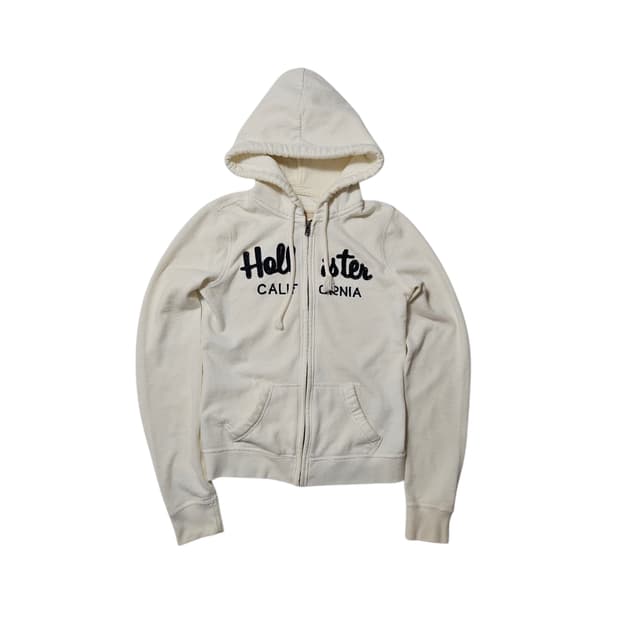 홀리스터 화이트 딱붙핏 스펠아웃 로고 XS 후드집업