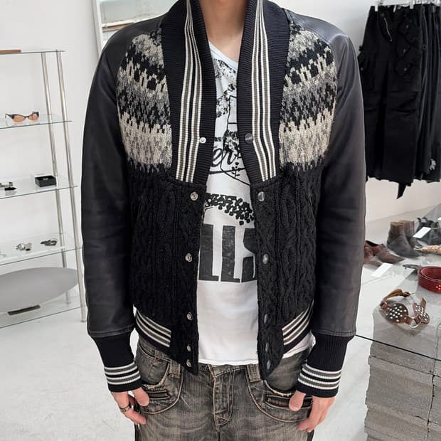 미하라 야스히로 모헤어 홀스 레더 바시티 자켓