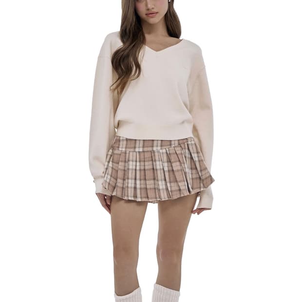 클리시어 피치 모카 울 플리츠 스커트 peach mocha