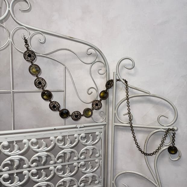 Antique khaki gemstone chain belt
