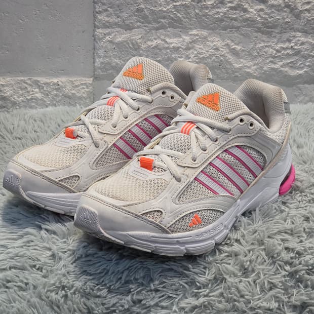 6q-27:아디다스 쿠션 러닝화 화이트-핑크 (240)-상태굿