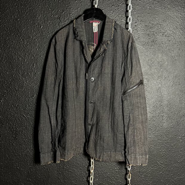 Gray denim pinstripe cut-off jacket 
