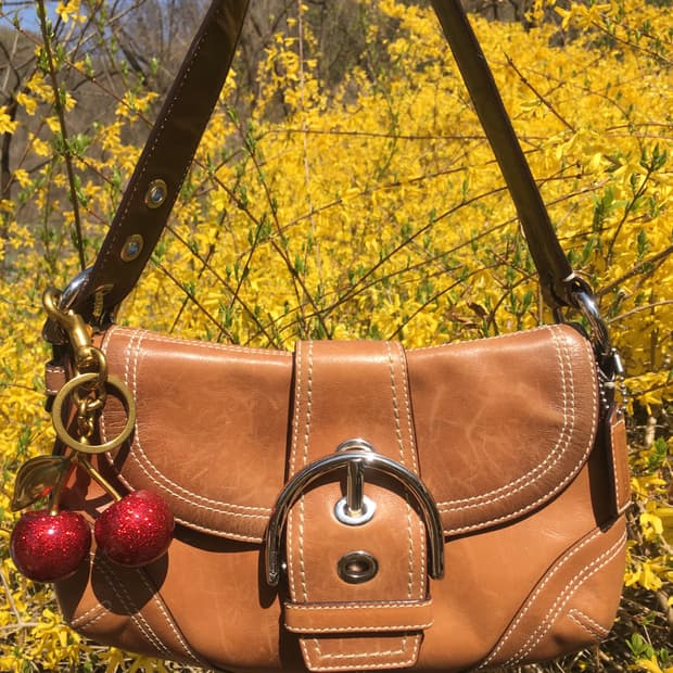 코치 시그니처 미니 소호 버클 숄더백 탠 컬러