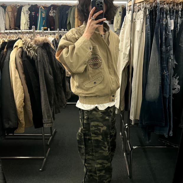 OS)Japanese vintage 패치 디테일 배색 봄버자켓