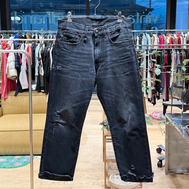 r13 블랙 데님 디스트레스드 보이프렌드 팬츠 