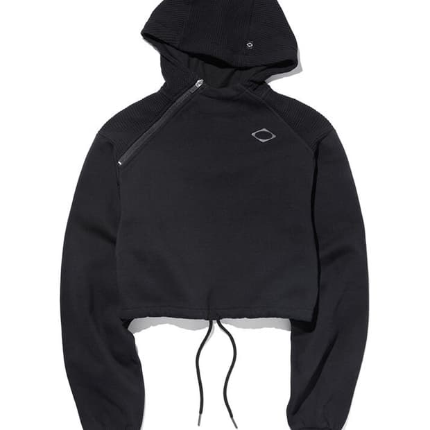 [S] 미스치프 크롭 사이드 집 후디 블랙