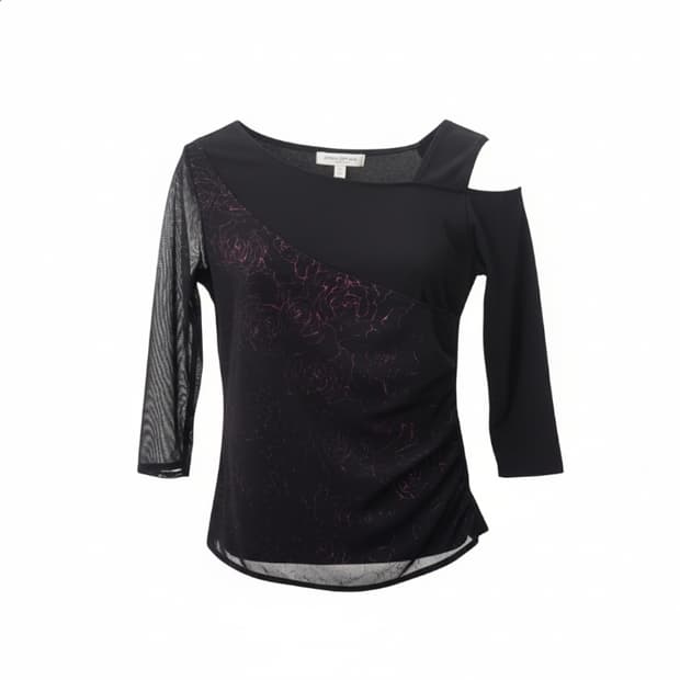 언발란스 메쉬 로즈 패턴 슬림 티셔츠 1889 
