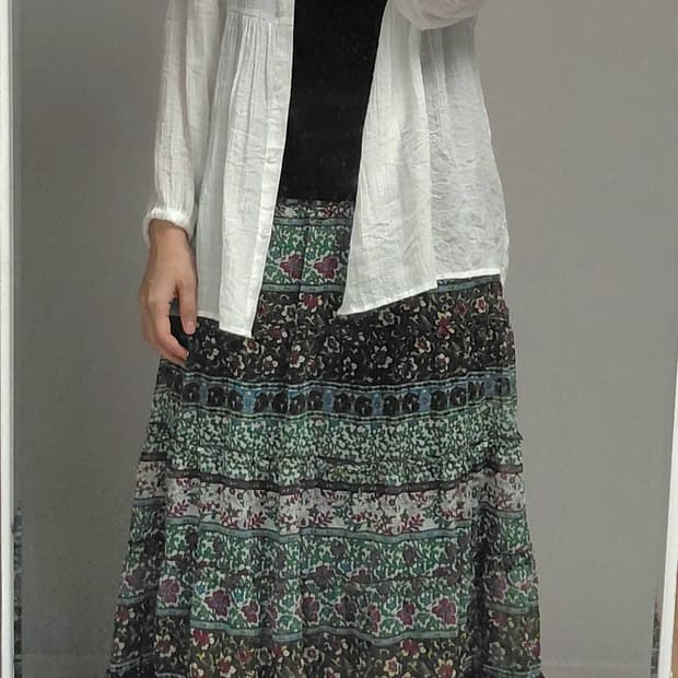 딥 포레스트 프릴 롱 스커트