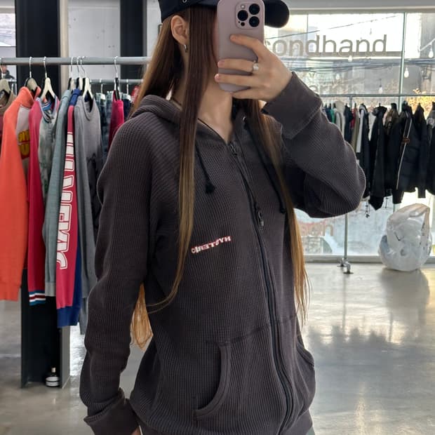 히스테릭글래머90s 그런지워시드 와플 루즈 후드집업