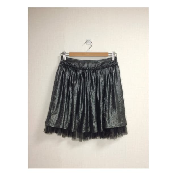 빈티지 블랙 글로시 레이스 밴딩 스커트