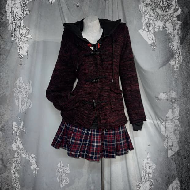 레드 체크 데일리 펑크 니혼진 코디세트 