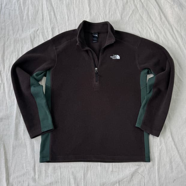 노스페이스 해외판 브라운 배색 플리스 반집업 L