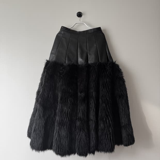 준야 와타나베 레더 퍼 미디 스커트