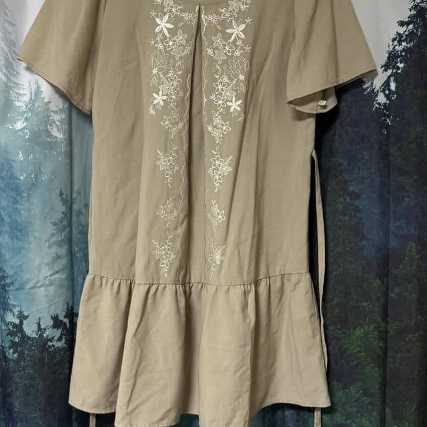 일본빈티지 자수 반팔 미니 원피스