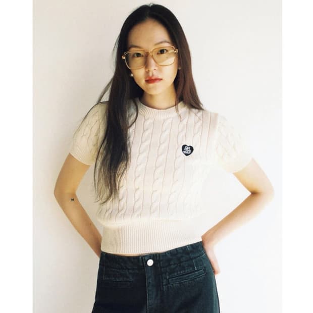 반팔니트 케이블 니트 아이보리 콜미베이비