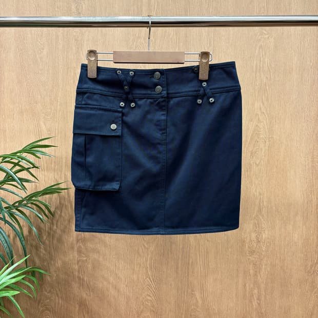 아르마니 진스 미니 스커트 더블 버튼 클로징 사이드 포켓 디테일 블랙