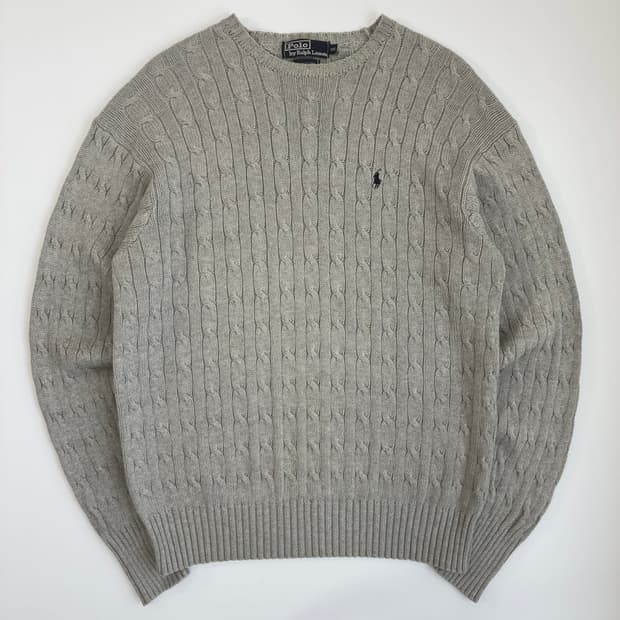 Polo 폴로 랄프로렌 00‘s 멜란지 그레이 케이블 코튼 라운드 니트