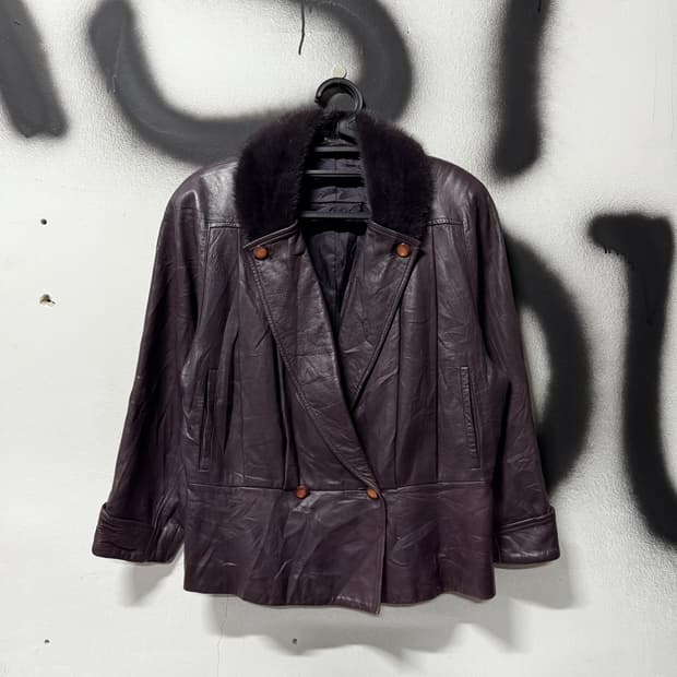 VTG 빈티지 100% 쉽스킨 양가죽 퍼 카라 레더 자켓