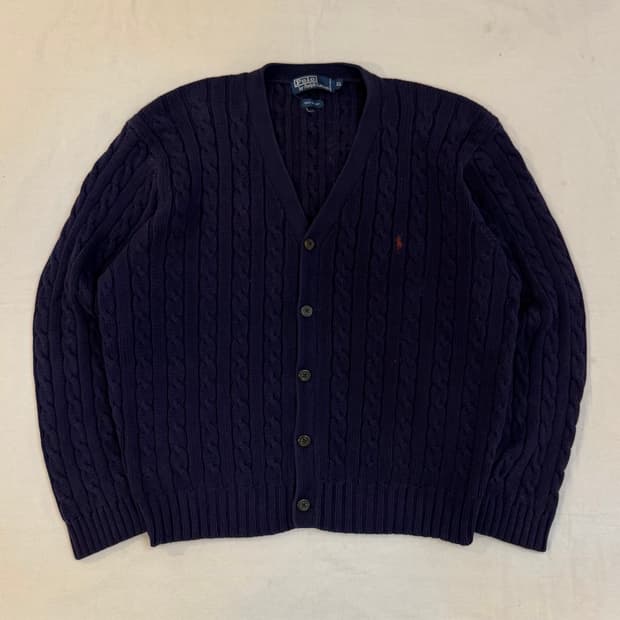 90s 폴로 랄프로렌 꽈배기 케이블 니트 가디건 네이비