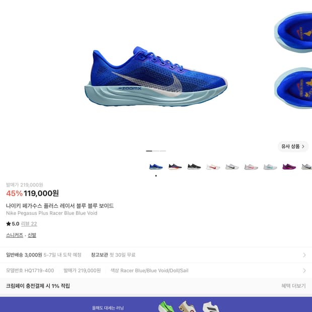 나이키 페가수스 플러스 레이서 블루 블루 보이드 285