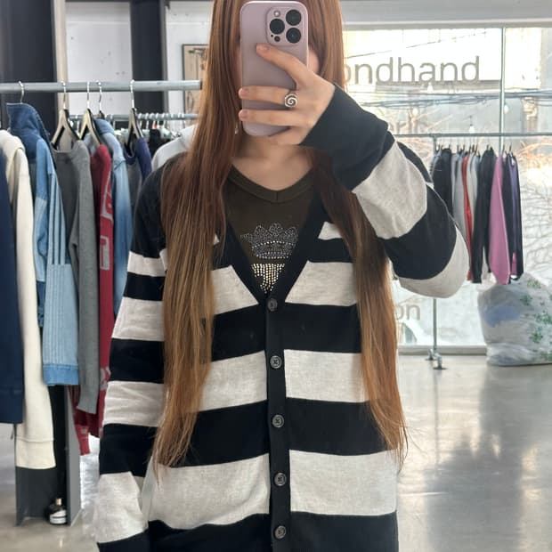 갭 Y2k 스트라이프 버튼 가디건