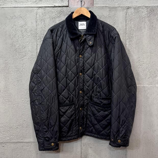 ZARA 블랙 코듀로이 카라 퀼팅 자켓 (XL) 