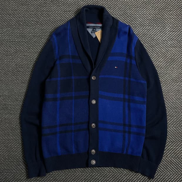 타미힐피거 자수로고 체크 패턴 가디건o 5056