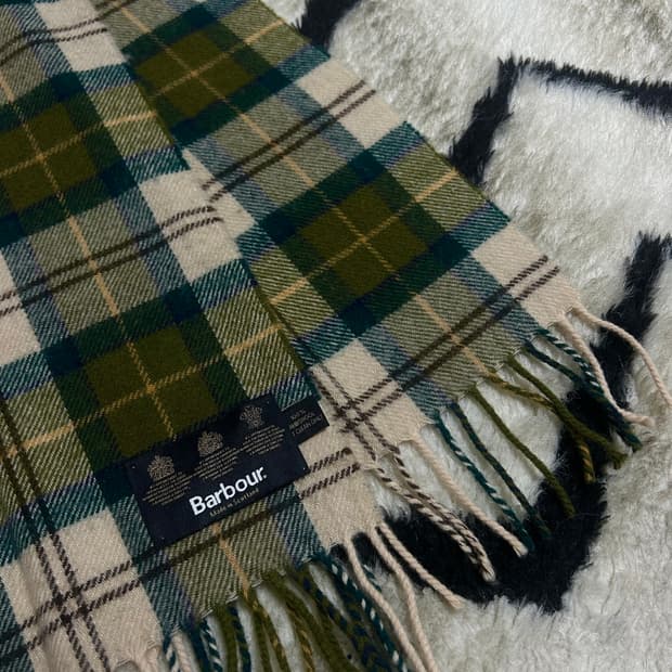바버 타탄체크 램스울 머플러/올리브