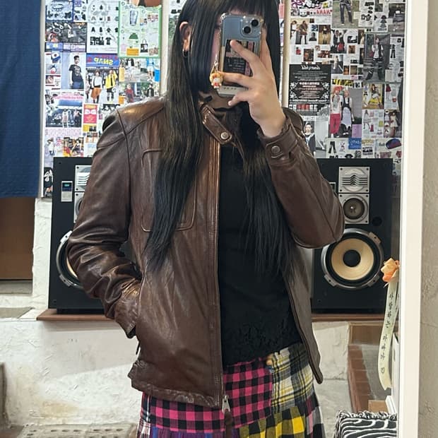 빈티지 브라운 투포켓 양가죽 자켓