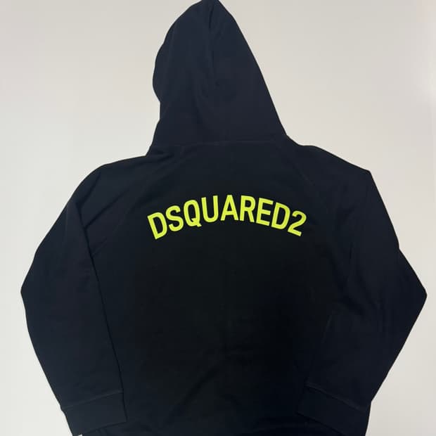 디스퀘어드 2 네온 스펠 아웃 기모 후드티 XL 블랙