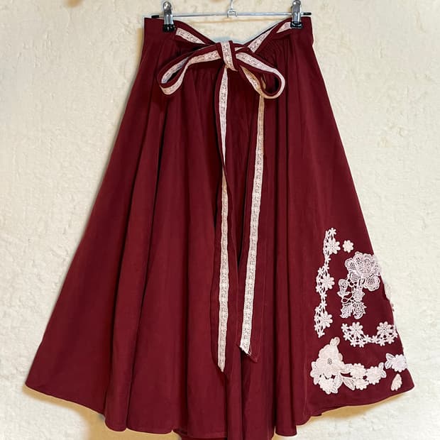 빈티지 리본 패치 레이스 스커트