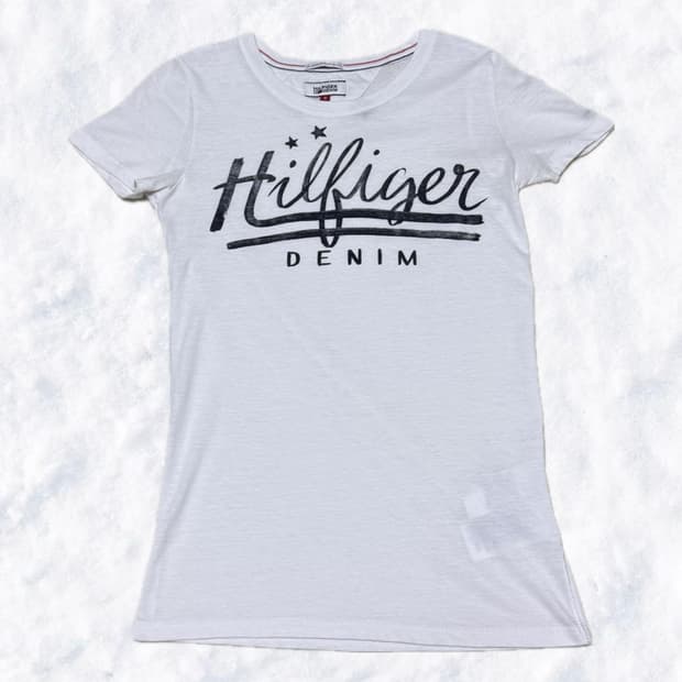 HILFIGER DENIM 데님 화이트 워시드 프린트 반팔 