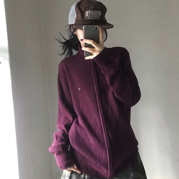 타미힐피거 버건디 니트집업