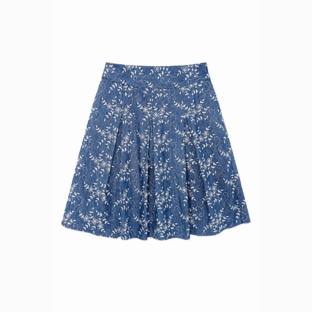 LAURA ASHLEY 로라 애슐리 코튼 인디고 자수 스커트(6633)