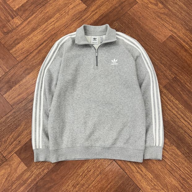 M(100) 아디다스 반집업 그레이 맨투맨 기모 티셔츠 