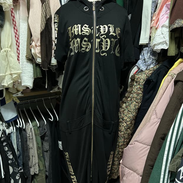 오네갸루 골드 롱 후드 원피스 Y2K