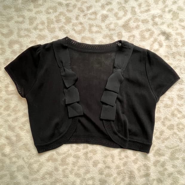 Black ribbon cropped bolero cardigan