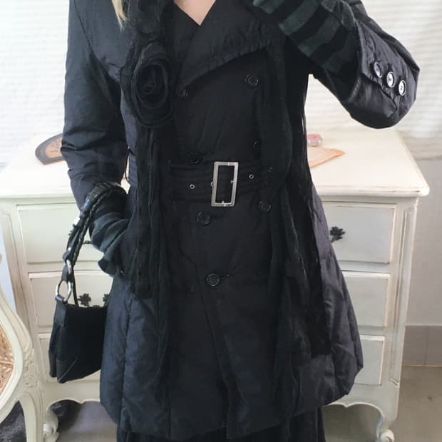 courreges belted long padded jacket