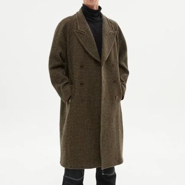 앤더슨벨 더블 브레스티드 트위드 체크 코트 카키