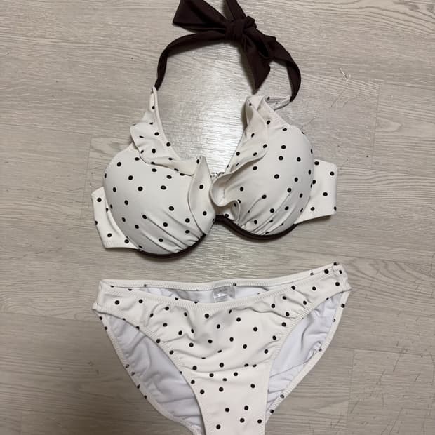 라떼갸루 일본 빈티지 리즈리사 st 브라운 도트 비키니 점프수트 세트