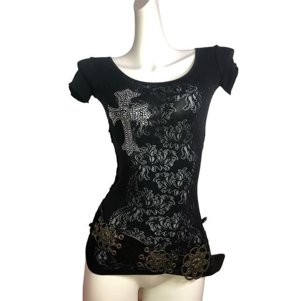 black cross cutting top