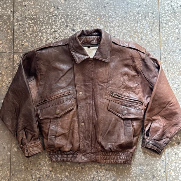 90s 빈티지 램스킨 멀티포켓 봄버자켓(O47)