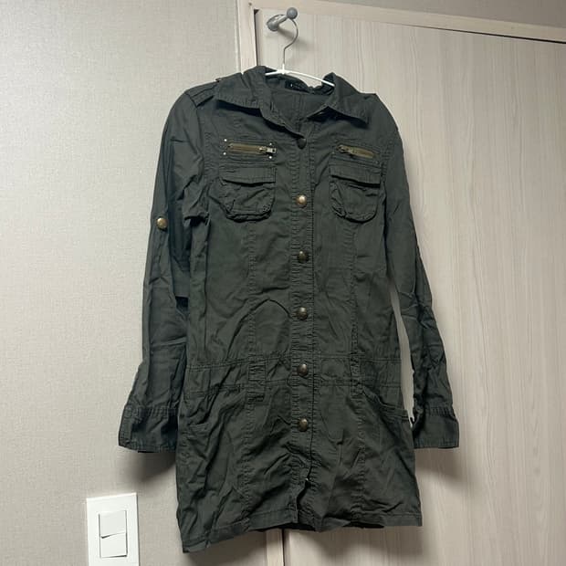 y2k 빈티지 갸루 카고 포켓 원피스 셔츠 야상 밀리터리