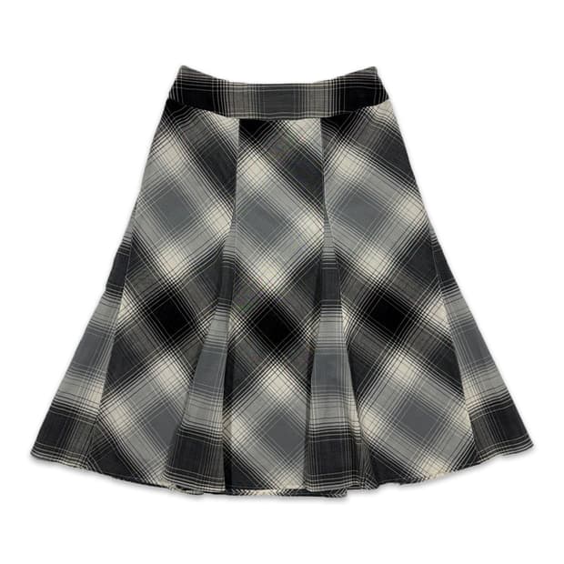 빈티지 ALMA EN ROSE 그레이 블랙 체크 미디 스커트