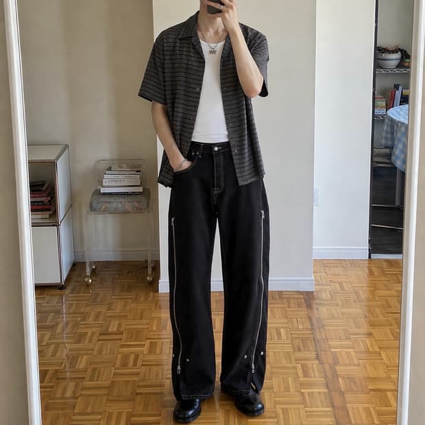 OLDPARK ZIP BAGGY, BLACK L