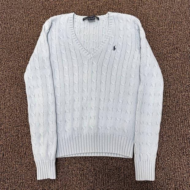 POLO 폴로 랄프로렌 여성 브이넥 꽈배기 케이블 니트 M