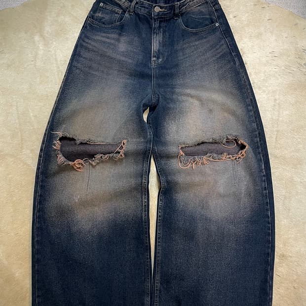 그런지 워싱와이드데님팬츠